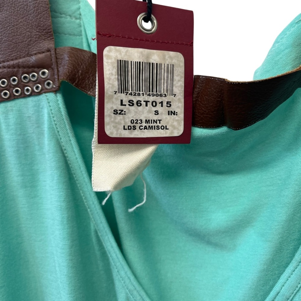 NWT Vintage Parasuco Mint Teal Sleeveless Top with Brown Leather Straps - Picture 3 of 5